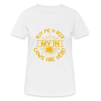 KAUFE MIR EIN BIER MEINE SCHWIEGERELTERN SIND HIER - Frauen T-Shirt atmungsaktiv - Weiß - Vorne - AI Model Female 172 dark (172cm)