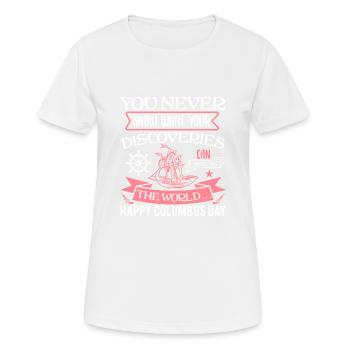 DU WEISST NIE, WAS DEINE ENTDECKUNGEN AUF DER WELT MACHEN - Frauen T-Shirt atmungsaktiv - Weiß - Vorne - AI Model Female 172 dark (172cm)