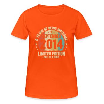 September 2014 9 Jahre Jubiläumsgeschenk - Frauen T-Shirt atmungsaktiv - Neonorange - Vorne - AI Model Female 172 dark (172cm)