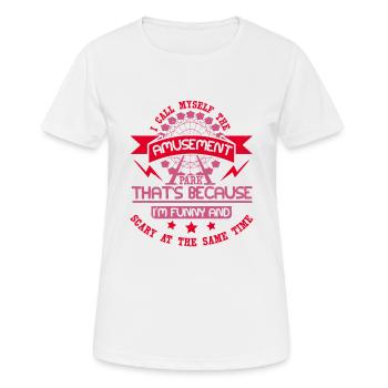 PARC D’ATTRACTIONS QUI S PARCE QUE JE SUIS DRÔLE ET EFFRAYANT - T-shirt respirant Femme - blanc - Devant - AI Model Female 172 dark (172cm)