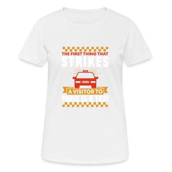 DAS ERSTE, WAS EINEM BESUCHER IN PARIS AUFFÄLLT - Frauen T-Shirt atmungsaktiv - Weiß - Vorne - AI Model Female 172 dark (172cm)