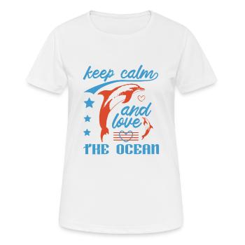 RESTEZ CALME ET AIMEZ LES DAUPHINS - T-shirt respirant Femme - blanc - Devant - AI Model Female 172 dark (172cm)