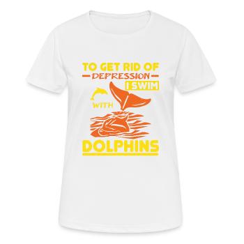 POUR ME DÉBARRASSER DE LA DÉPRESSION, JE NAGE AVEC LES DAUPHINS - T-shirt respirant Femme - blanc - Devant - AI Model Female 172 dark (172cm)
