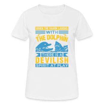 QUAND LE REQUIN RIT AVEC LES DAUPHINS, IL Y A UN - T-shirt respirant Femme - blanc - Devant - AI Model Female 172 dark (172cm)