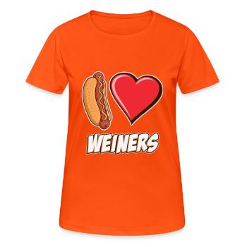 Ich liebe Weiners Hotdog Lovers Welpenherz Lustig - Frauen T-Shirt atmungsaktiv - Neonorange - Vorne - AI Model Female 172 dark (172cm)