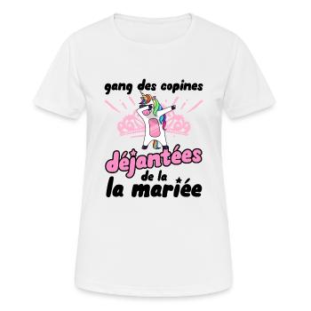 gang des copines déjantées de la futur mariée evjf - T-shirt respirant Femme - blanc - Devant - AI Model Female 172 dark (172cm)