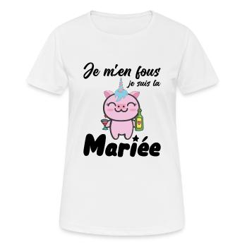 Je M'en Fous Je Suis La Future Mariée Licorne EVJF - T-shirt respirant Femme - blanc - Devant - AI Model Female 172 dark (172cm)