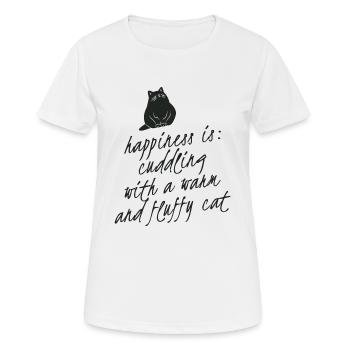 Glücklich sein heißt mit einer Katze zu kuscheln - Frauen T-Shirt atmungsaktiv - Weiß - Vorne - AI Model Female 172 dark (172cm)