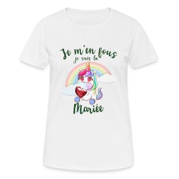Je M'en Fou Je Suis La Future Mariée Licorne EVJF - T-shirt respirant Femme - blanc - Devant - AI Model Female 172 dark (172cm)