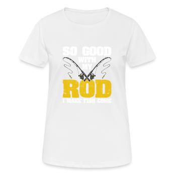 Ich fische so gut mit meiner Rute, dass die Fische - Frauen T-Shirt atmungsaktiv - Weiß - Vorne - AI Model Female 172 dark (172cm)