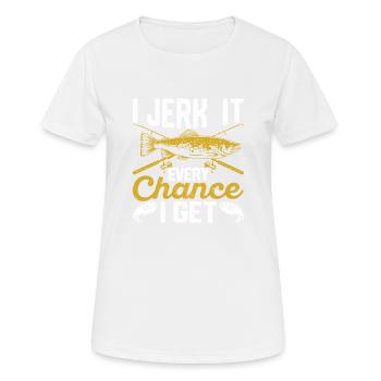 Je le branle chaque fois que j’en ai l’occasion Je me drôle Pêche Voler - T-shirt respirant Femme - blanc - Devant - AI Model Female 172 dark (172cm)