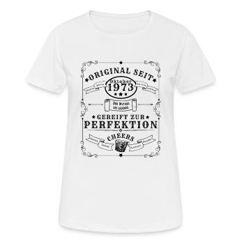 Oktober 1973: 50 Jahre, Gin, Rum, Whisky - Frauen T-Shirt atmungsaktiv - Weiß - Vorne - AI Model Female 172 dark (172cm)