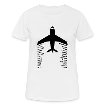 Alphabet phonétique complet Chemise Lettres d’avion avec - T-shirt respirant Femme - blanc - Devant - AI Model Female 172 dark (172cm)