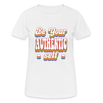 Sei dein authentisches Selbst - Pride Rainbow LGBTQ+ - Frauen T-Shirt atmungsaktiv - Weiß - Vorne - AI Model Female 172 dark (172cm)
