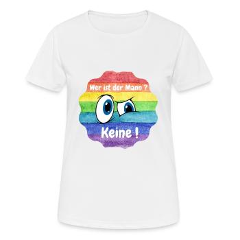 Wer ist der Mann in der Beziehung, Lesbian, CSD - Frauen T-Shirt atmungsaktiv - Weiß - Vorne - AI Model Female 172 dark (172cm)