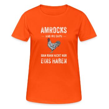 Amrock Huhn I Chicken Geflügel Motiv für - Frauen T-Shirt atmungsaktiv - Neonorange - Vorne - AI Model Female 172 dark (172cm)
