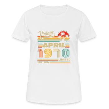 Avril 1970 Anniversaire Avril 1970 Avril - T-shirt respirant Femme - blanc - Devant - AI Model Female 172 dark (172cm)