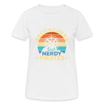 Geocacher Just Nerdy Pirates Funny Geocaching - Frauen T-Shirt atmungsaktiv - Weiß - Vorne - AI Model Female 172 dark (172cm)