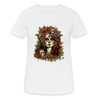 Tag der Toten Sugar Skull Totenschädel Catrina - Frauen T-Shirt atmungsaktiv - Weiß - Vorne - AI Model Female 172 dark (172cm)