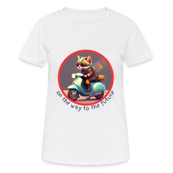 Die Katze auf dem Weg in die Zukunft - Frauen T-Shirt atmungsaktiv - Weiß - Vorne - AI Model Female 172 dark (172cm)