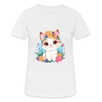 niedliche katze mit blumen - Frauen T-Shirt atmungsaktiv - Weiß - Vorne - AI Model Female 172 dark (172cm)