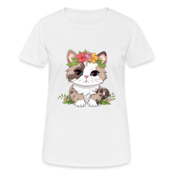 niedliche katze mit blumen - Frauen T-Shirt atmungsaktiv - Weiß - Vorne - AI Model Female 172 dark (172cm)