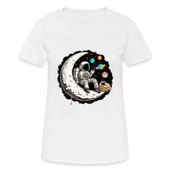 Astronaut trinkt Kaffee auf dem Mond - Frauen T-Shirt atmungsaktiv - Weiß - Vorne - AI Model Female 172 dark (172cm)