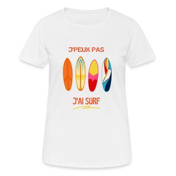 J'peux pas j'ai surf - surfeuse - humour - sport - T-shirt respirant Femme - blanc - Devant - AI Model Female 172 dark (172cm)