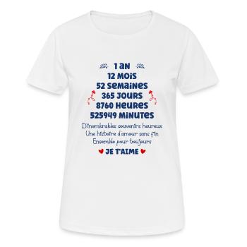 Anniversaire rencontre 1 ans - T-shirt respirant Femme - blanc - Devant - AI Model Female 172 dark (172cm)