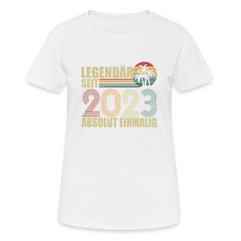 2023 - Frauen T-Shirt atmungsaktiv - Weiß - Vorne - AI Model Female 172 dark (172cm)