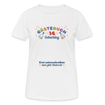 Gästebuch 14 Geburtstag Kindersekt - Frauen T-Shirt atmungsaktiv - Weiß - Vorne - AI Model Female 172 dark (172cm)