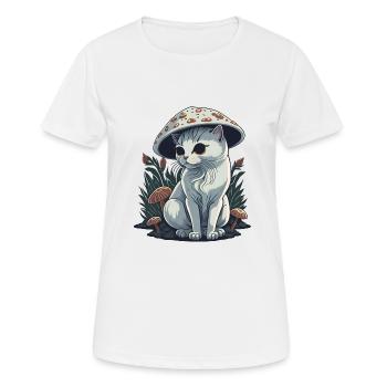 Chat champignon trippy - T-shirt respirant Femme - blanc - Devant - AI Model Female 172 dark (172cm)