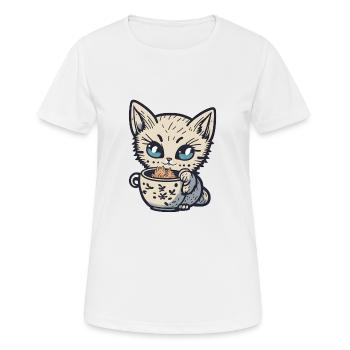 Kawaii Kätzchen mit einem Becher - Frauen T-Shirt atmungsaktiv - Weiß - Vorne - AI Model Female 172 dark (172cm)