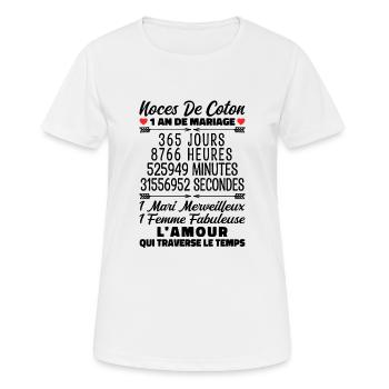 Noces De Coton 1 An De Mariage - T-shirt respirant Femme - blanc - Devant - AI Model Female 172 dark (172cm)