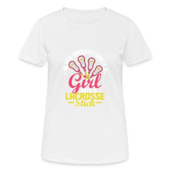 Never Underestimate A Girl With A Lacrosse Stick G - Frauen T-Shirt atmungsaktiv - Weiß - Vorne - AI Model Female 172 dark (172cm)
