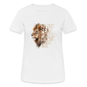 Christliche religiöse Bibelverse Sprüche Löwe Cool - Frauen T-Shirt atmungsaktiv - Weiß - Vorne - AI Model Female 172 dark (172cm)