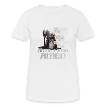 Der Teufel sah mich und dachte, er hätte das Wortspiel mit der Jesus-Bibel gewonnen - Frauen T-Shirt atmungsaktiv - Weiß - Vorne - AI Model Female 172 dark (172cm)