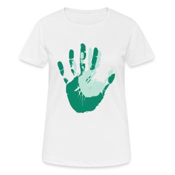 Empreintes mains dans la main aux parents avec cadeau d’enfant - T-shirt respirant Femme - blanc - Devant - AI Model Female 172 dark (172cm)