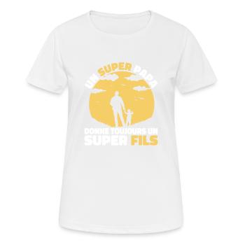 Super Papa Super Fils Cadeau Pere Fête des Pères - T-shirt respirant Femme - blanc - Devant - AI Model Female 172 dark (172cm)