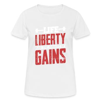 Life, Liberty And The Pursuit Of Gains Weight Lift - Women's Breathable T-Shirt - white - Front - AI Model Female 172 dark (172cm)