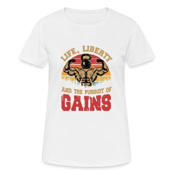 Life, Liberty And The Pursuit Of Gains Gym Weight - Women's Breathable T-Shirt - white - Front - AI Model Female 172 dark (172cm)