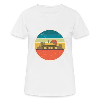 Graphismes rétro vintage colorés avec vue sur Pékin - T-shirt respirant Femme - blanc - Devant - AI Model Female 172 dark (172cm)