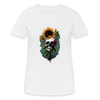 Totenkopf Sonnenblume Blumen Dekorieren Cool Rad Tech Wortspiel - Frauen T-Shirt atmungsaktiv - Weiß - Vorne - AI Model Female 172 dark (172cm)
