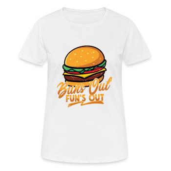 Buns Out Fun's Out Hamburger Food Meat Buns - Women's Breathable T-Shirt - white - Front - AI Model Female 172 dark (172cm)