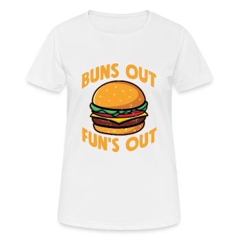 Buns Out Fun's Out Meat Buns Food Hamburger - Women's Breathable T-Shirt - white - Front - AI Model Female 172 dark (172cm)