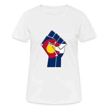 Flagge des Bundesstaates Colorado Stolz Eingeborenen-Familienhaus - Frauen T-Shirt atmungsaktiv - Weiß - Vorne - AI Model Female 172 dark (172cm)