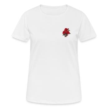 Logo Rote Rosen Aufnäher Vintage Blumen Liebhaber Neuheit - Frauen T-Shirt atmungsaktiv - Weiß - Vorne - AI Model Female 172 dark (172cm)
