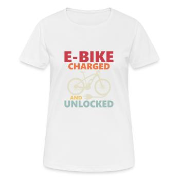 E-Bike chargé et déverrouillé Pedelec Electric - T-shirt respirant Femme - blanc - Devant - AI Model Female 172 dark (172cm)