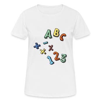 Einschulung: ABC / +-x: / 123 - Frauen T-Shirt atmungsaktiv - Weiß - Vorne - AI Model Female 172 dark (172cm)