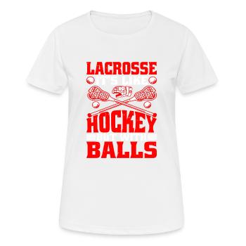 La crosse, c’est comme le hockey mais avec des balles - T-shirt respirant Femme - blanc - Devant - AI Model Female 172 dark (172cm)